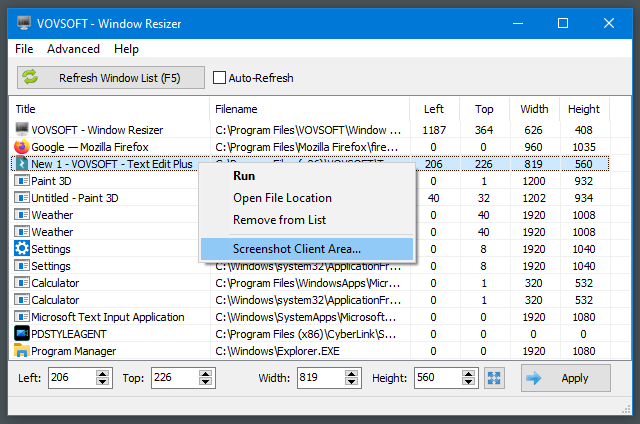 free download VOVSOFT Window Resizer 3.1