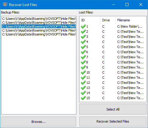 Recover Lost Files using Hide Files