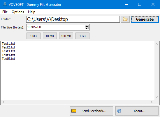 Dummy File Generator Screenshot
