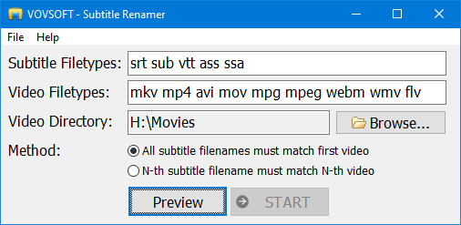 Rename subtitle files according to videos.