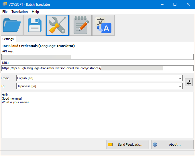 Batch Translator Settings Panel