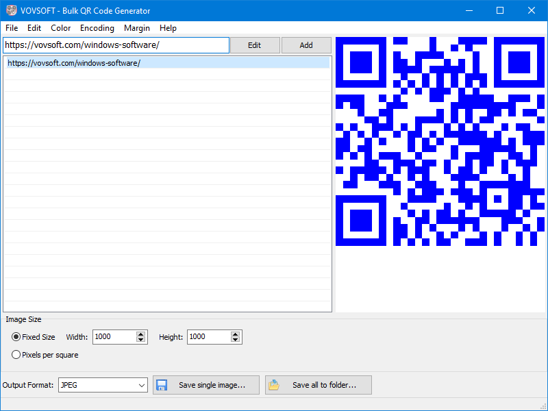 Bulk QR Code Generator Screenshot (URL)