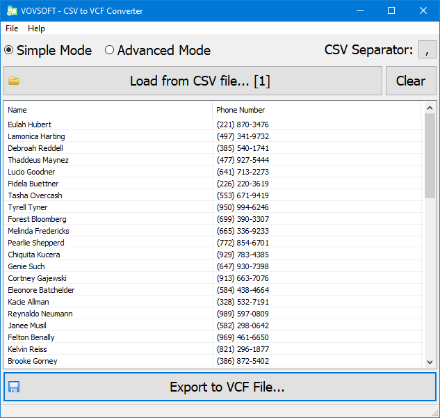 CSV to VCF Converter screenshot