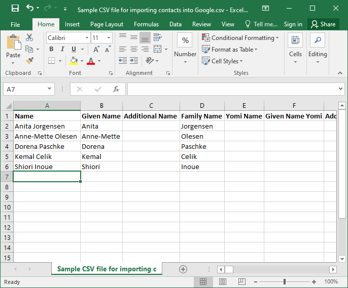 Csv File Format For Google Contacts