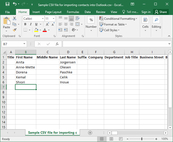 Excel CSV Import into Outlook