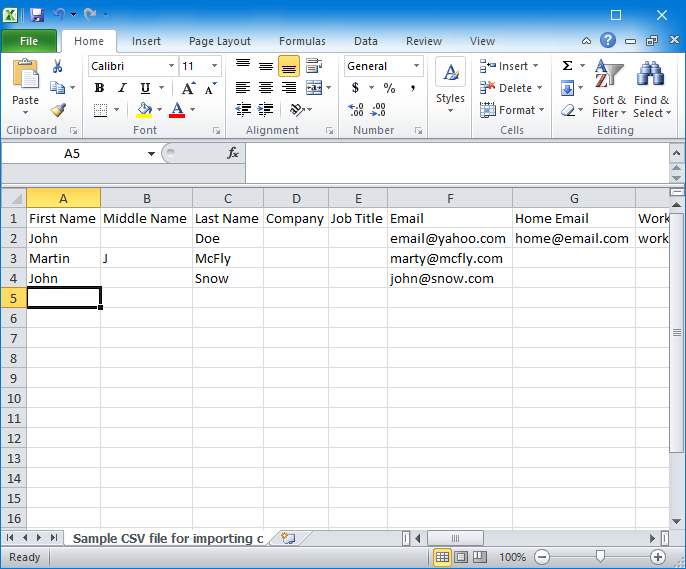 Excel CSV Import into Yahoo
