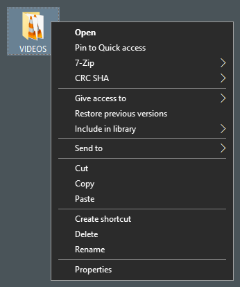 Right-click context menu