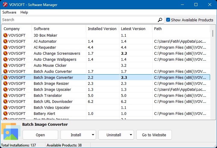Software Manager Screenshot