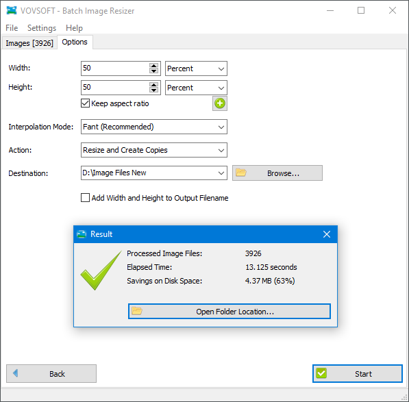 Vovsoftのリサイズ設定と処理後の結果