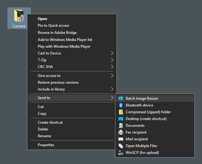 Windowsエクスプローラーの送るメニューとVovsoftの連携