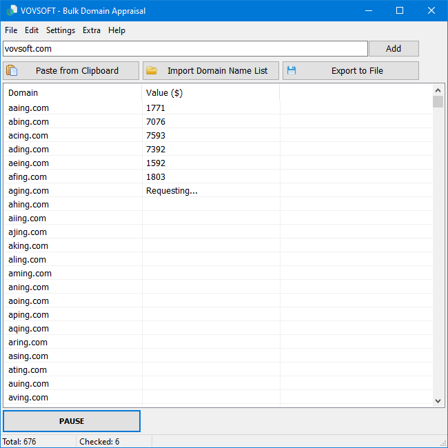 Bulk Domain Appraisal Screenshot