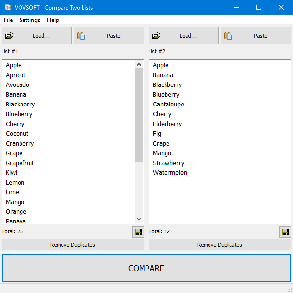 Compare Two Lists Screenshot