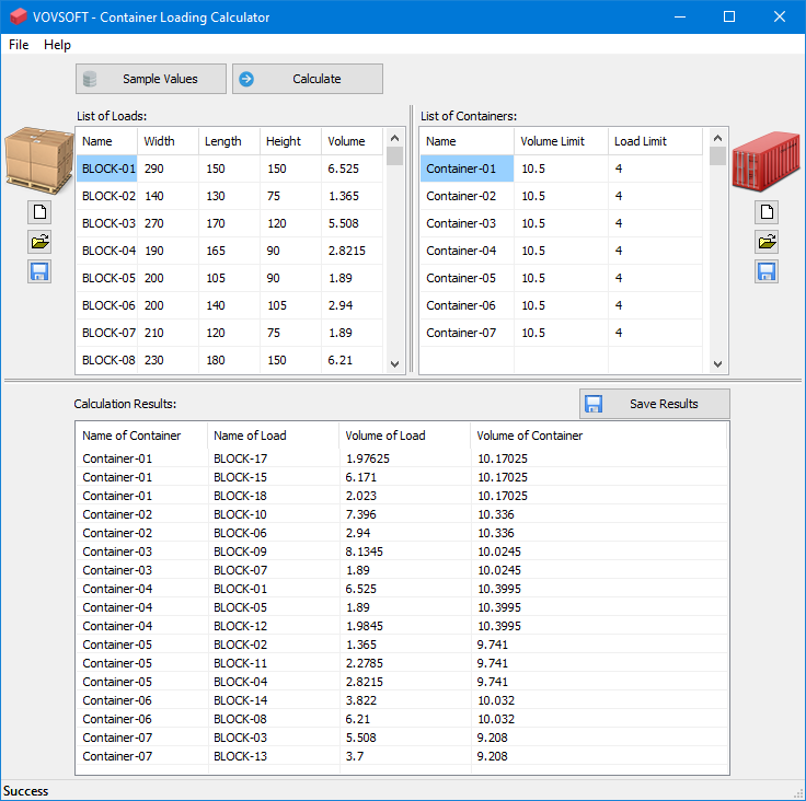 Container Loading Calculator Screenshot