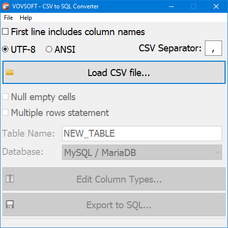 CSV to SQL Converter Screenshot