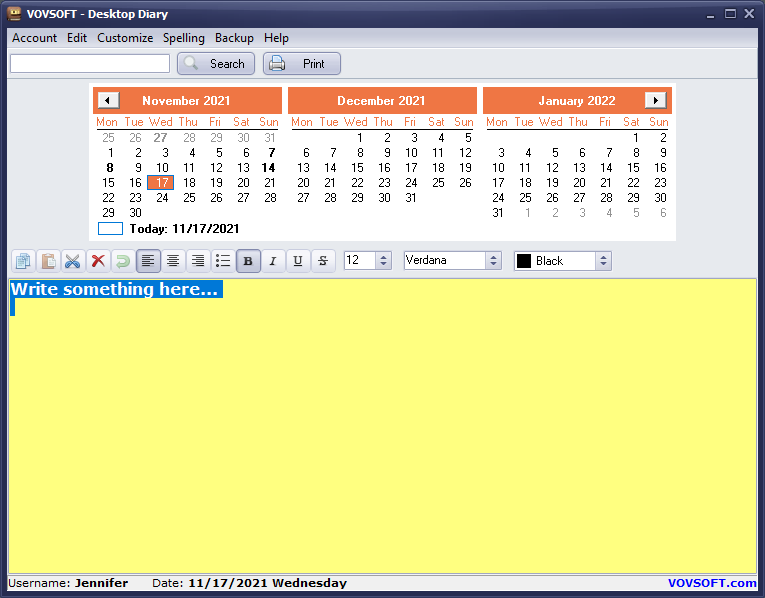 Desktop Diary Screenshot