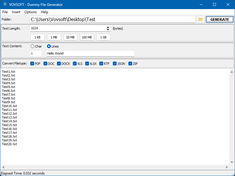 Dummy File Generator Screenshot