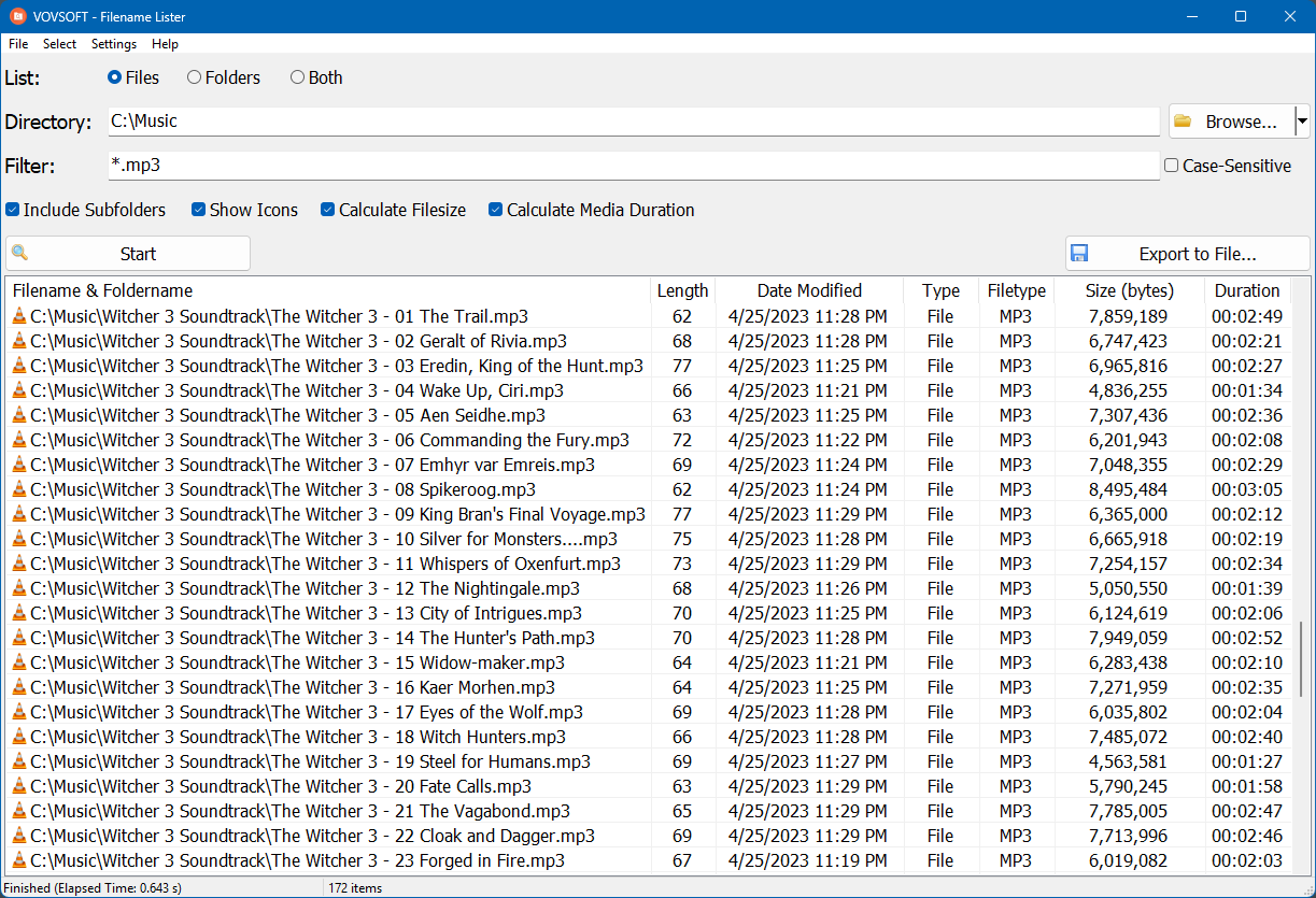 Filename Lister Screenshot
