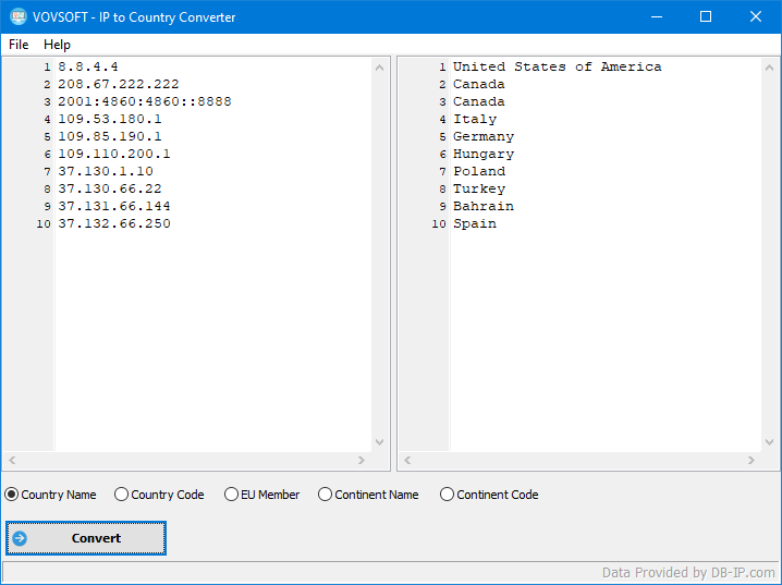 IP to Country Converter Screenshot
