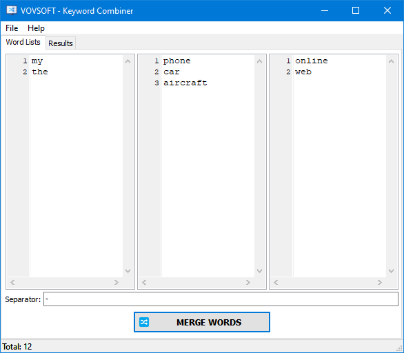 Keyword Combiner Screenshot