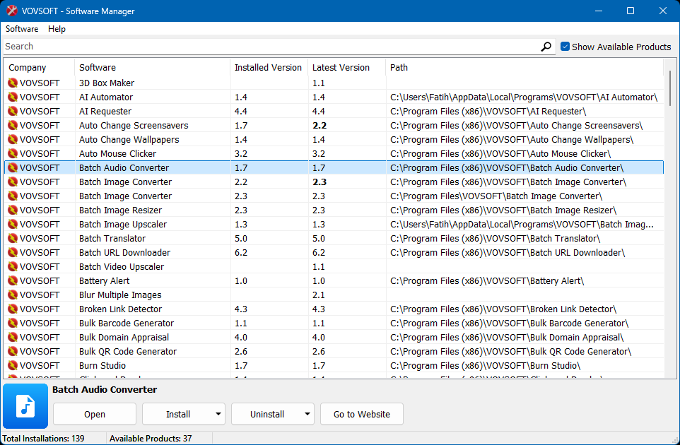 Software Manager Screenshot