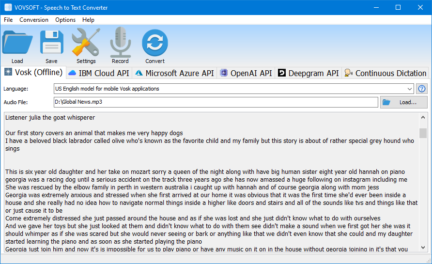 Speech to Text Converter for PC | Converts audio to text - Vovsoft
