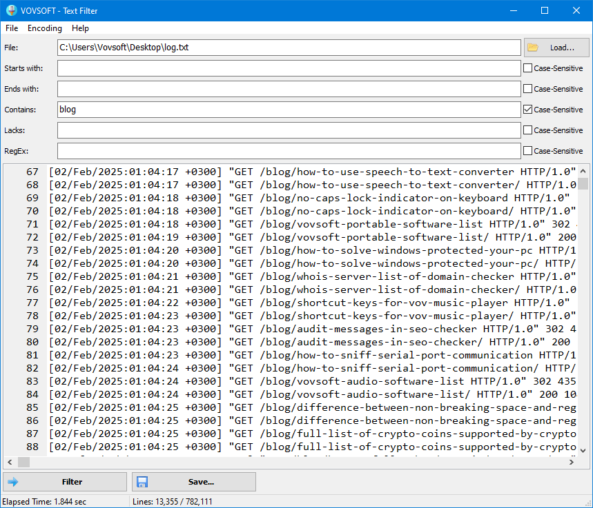 Versan Text Text Filter Version History - Vovsoft