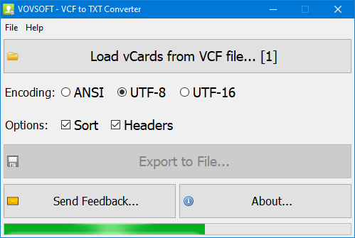 VCF to TXT Converter Screenshot