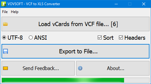 VCF to XLS Converter Screenshot