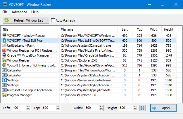 VOVSOFT Window Resizer 3.0.0 download the new version
