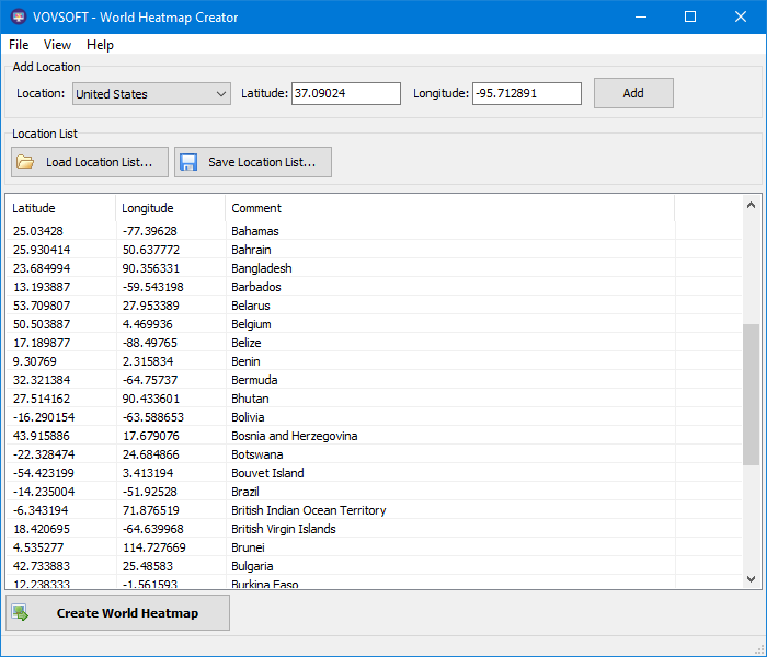 World Heatmap Creator for PC | Creates geographic heat map
