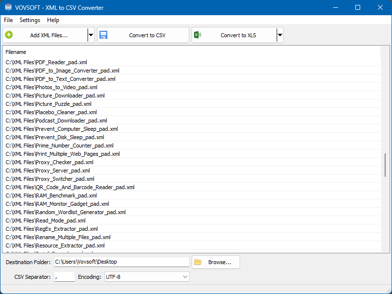 XML to CSV Converter Screenshot